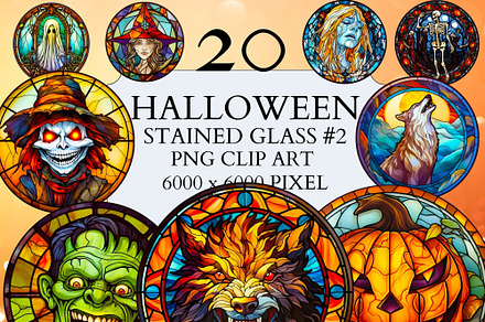 20 Stained Glass Halloween Clipart#2