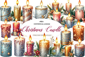 Christmas Glitter Candle Clipart, an Illustration by CreationArt