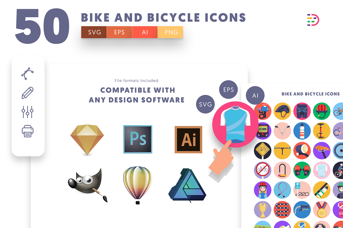 50 Bike and Bicycles Icons, an Outline Icon by Dighital (Photo 9 of 10)
