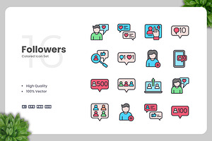 Followers Colored Icons, an Icon by Upnowgraphic
