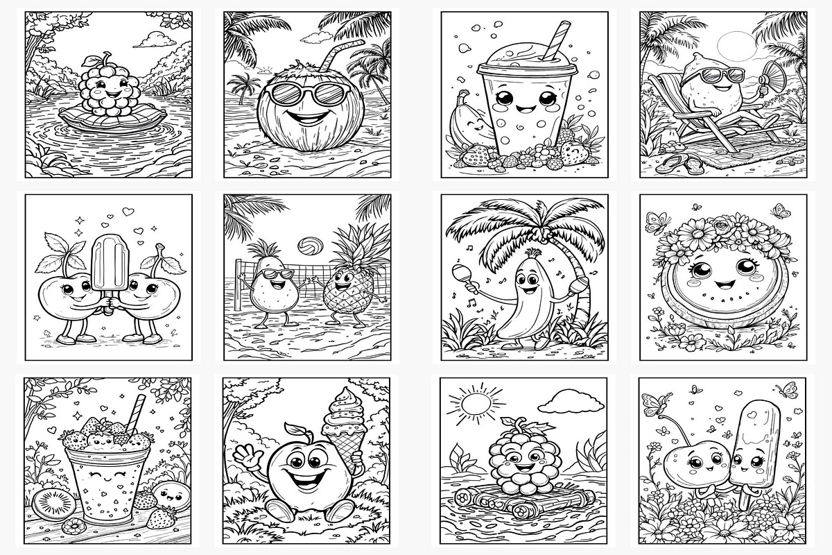 Fruit-Themed Summer Coloring Pages, a Seasonal Illustration by Lamia Emad (Photo 2 of 4)