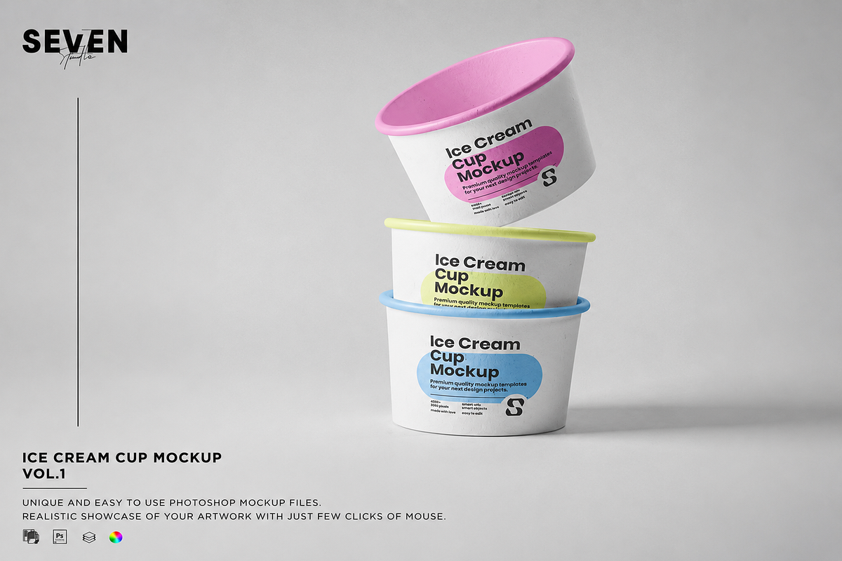 Stacked Ice Cream Cups Mockup, a Cups & Container Mockup by Se٧enStudio (Photo 1 of 2)