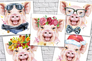 Cute watercolor smiling pig, an Animal Illustration by Watercolor fantasy (Thumbnail 2 of 4)