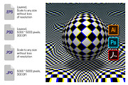 Optical art ball above surface, an Object Illustration by Guten Tag Vector (Thumbnail 1 of 2)