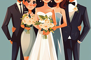 Cheerful cartoon style wedding party, a Photo by LOGOCREATIVE
