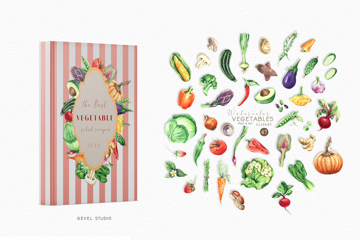 Watercolor VEGETABLES illustrations, a Decorative Illustration by GevelStudio (Photo 2 of 9)