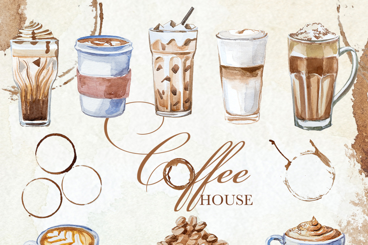Hand Painted Coffee House Clipart, a Food Illustration by ArtCreationsDesign (Photo 2 of 9)