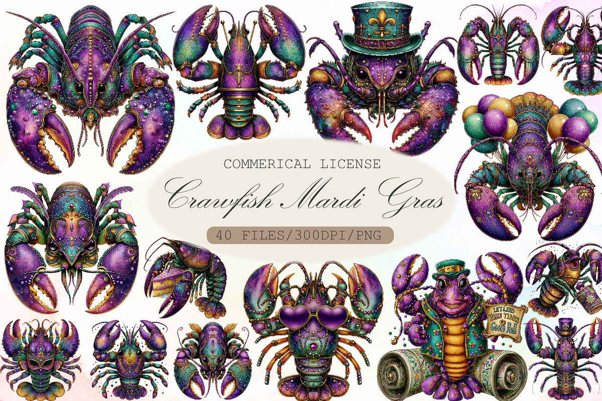Crawfish Mardi Gras Watercolor Clipa, an Illustration by Sublimation Artist (Photo 1 of 6)