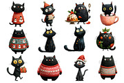Quirky Christmas Black Cat Clipart, an Illustration by Dream Creation (Thumbnail 5 of 6)