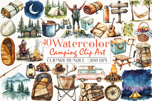 Watercolor Camping Clip Art, an Illustration by Libby Wishes