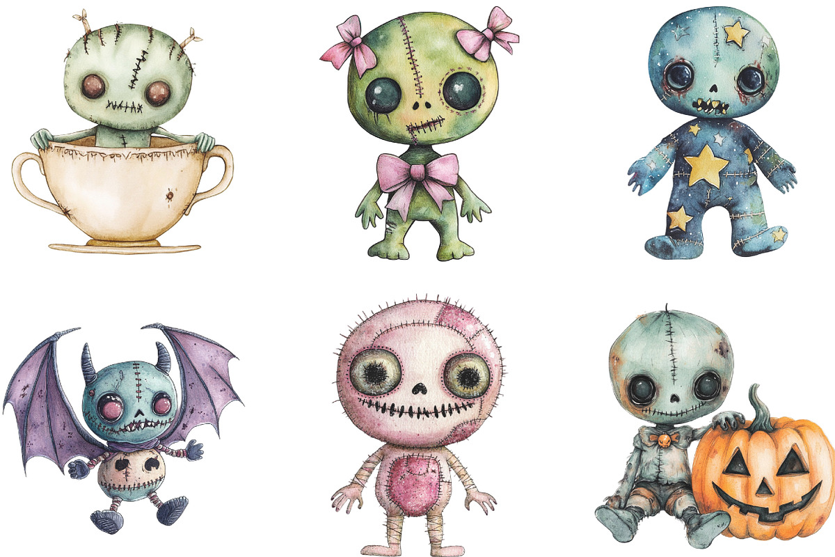 Cute Kawaii Zombie Doll Clipart, an Illustration by CraftArtStudio (Photo 2 of 6)