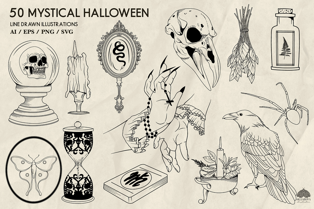 Mystic Halloween LineArt + Procreate, an Object Illustration by Skliarova (Photo 3 of 7)
