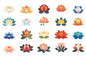 Lotus Flower Icons Set. Lilly