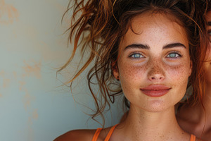 Close-Up of Two Smiling Young Women with Natural Beauty and Freckles, a Photo by AS photostudio