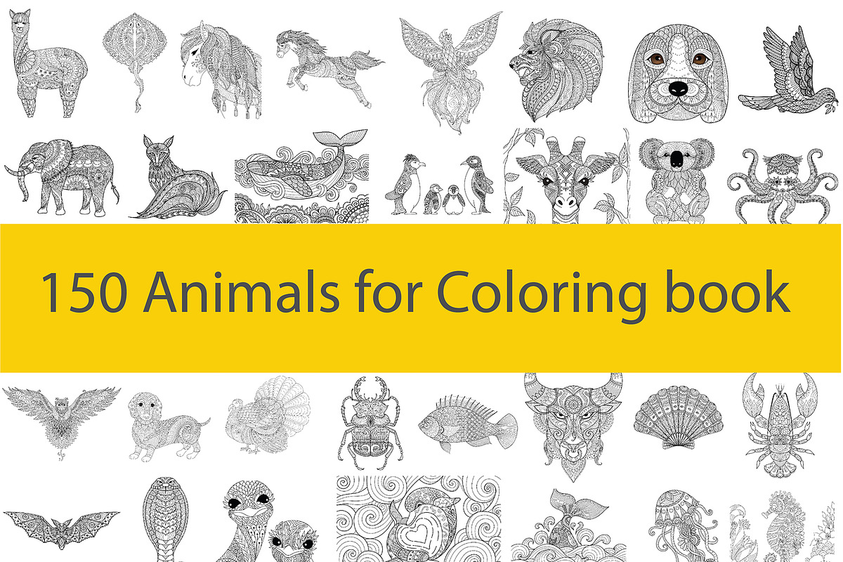 150 animals for adult coloring book, an Animal Illustration by Somjai King (Photo 1 of 10)