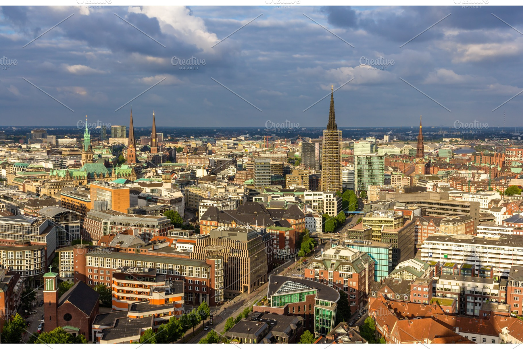 Aerial view of Hamburg city center, Germany, an Architecture Photo by Leonid Andronov