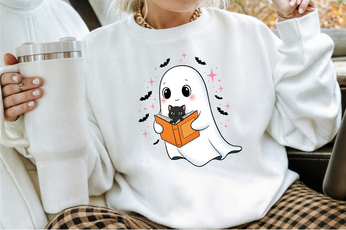 Cute Halloween Ghost Reading Book PN, an Illustration by Sublimation Artist (Photo 7 of 9)