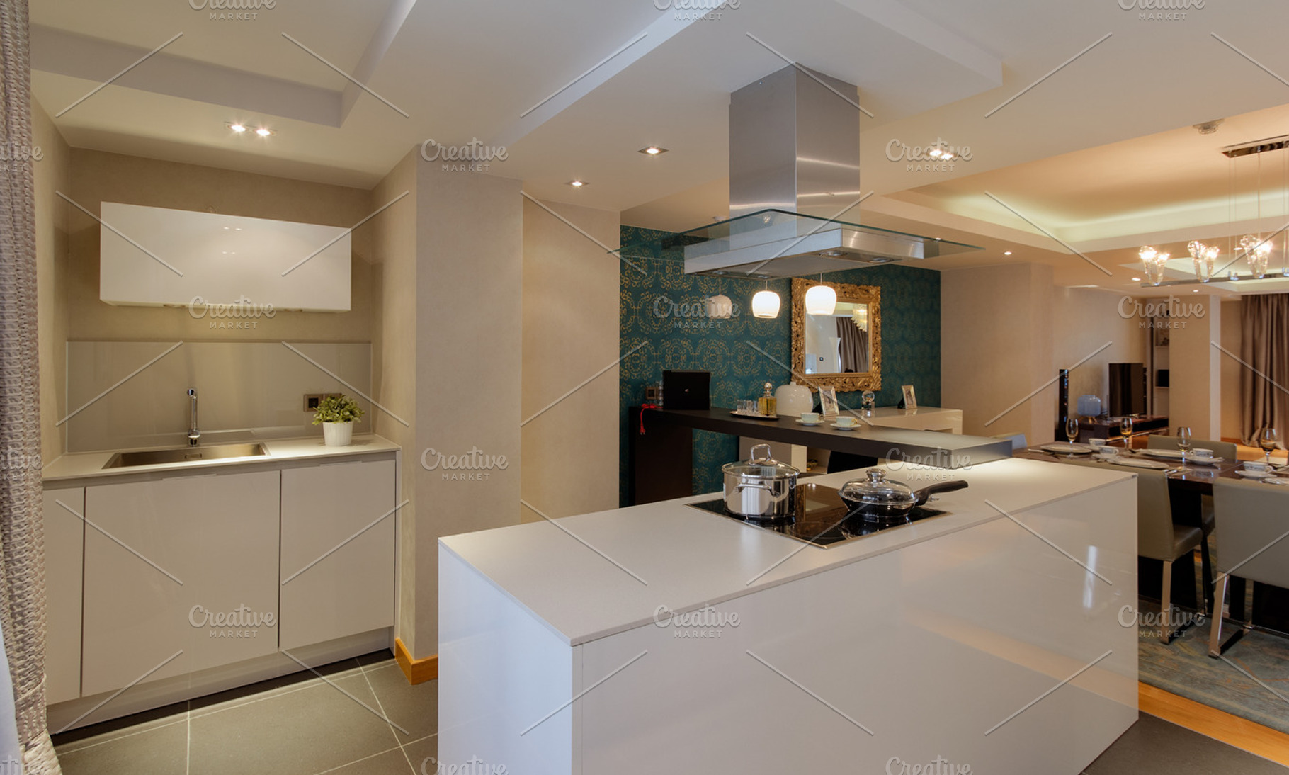 Kitchen interior stock photo containing beige and cabinet, an Architecture Photo by oyunerdene99