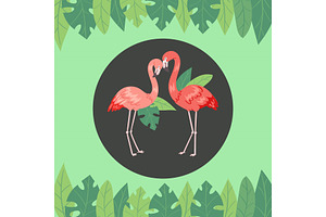 Flamingo Couple With Bright Green