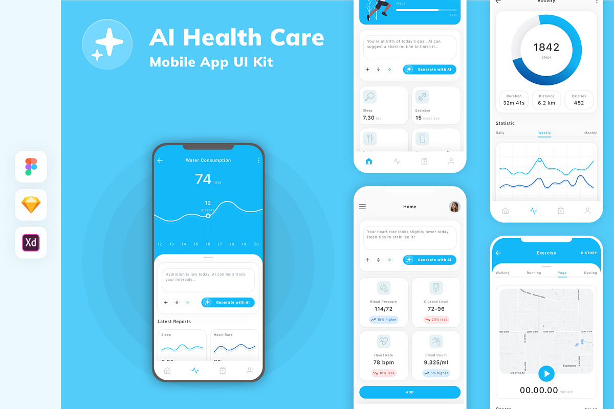 AI Health Care Mobile App UI Kit, an UI Kit Template by uicube (Photo 1 of 2)