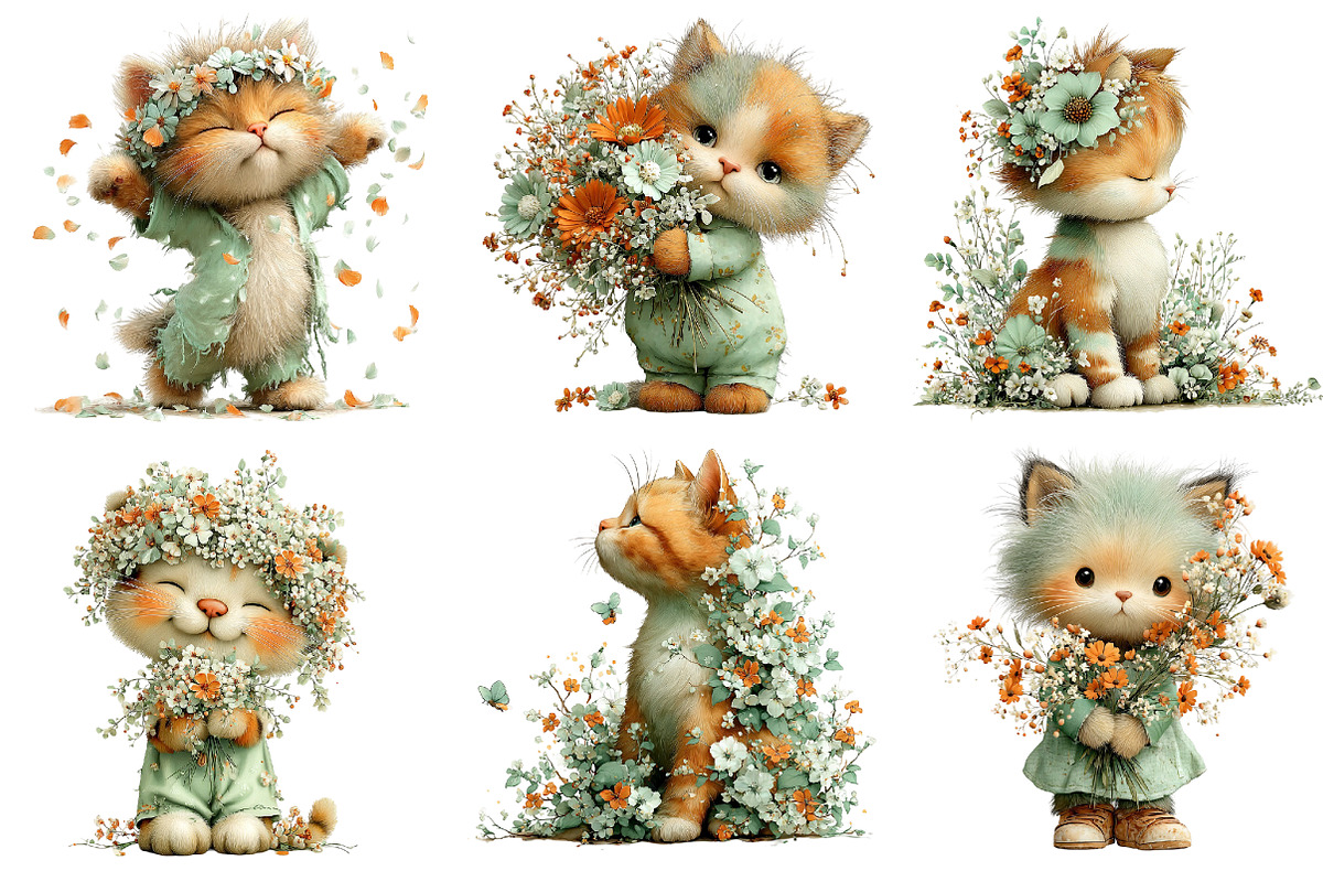 Whimsical Spring Cat Clipart, an Illustration by Dream Creation (Photo 4 of 6)