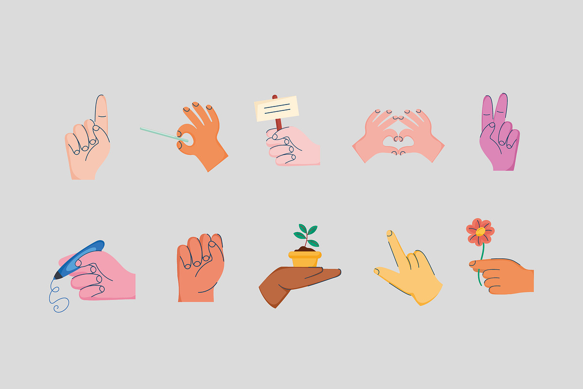 Hand Gestures Illustration Set
