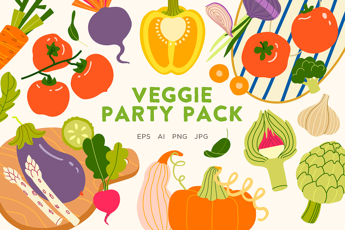 Veggie Party Pack, a Food Illustration by Volha Studio (Photo 1 of 10)