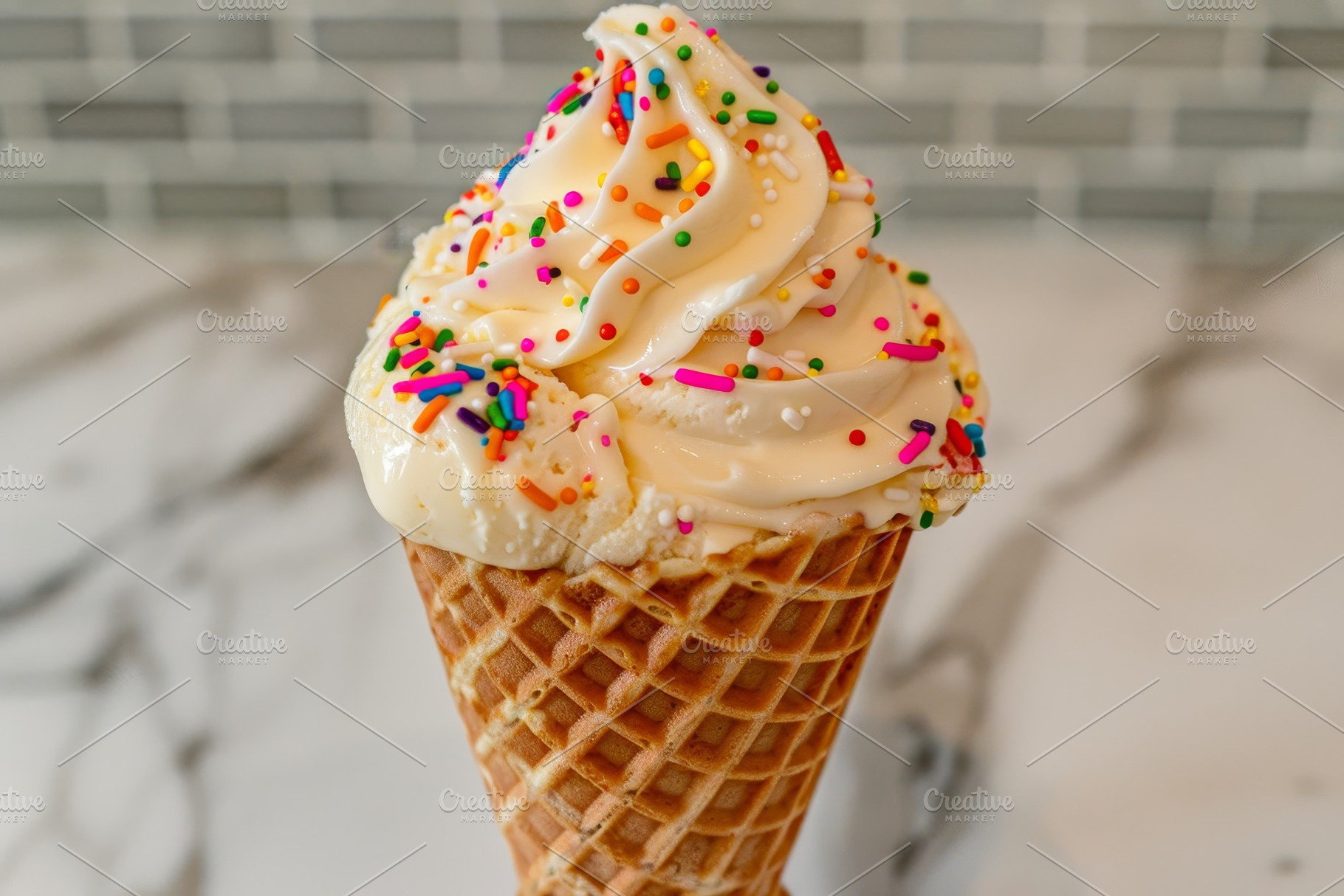 A scoop of creamy ice cream in a waf, a Photo by Iftikhar Alam