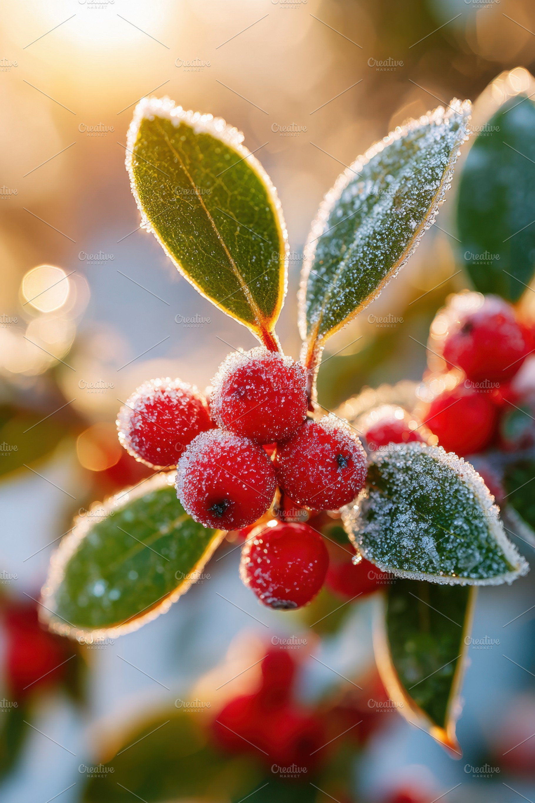 Frosty holly berries in sunlight, a Nature Photo by AlyaAnd