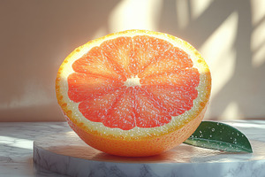 Fresh and juicy grapefruit sliced in, a Photo by Tanuart
