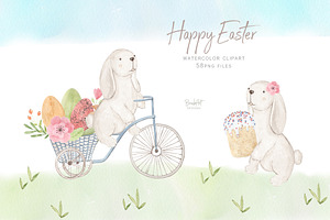 Happy Easter. Watercolor Clipart.