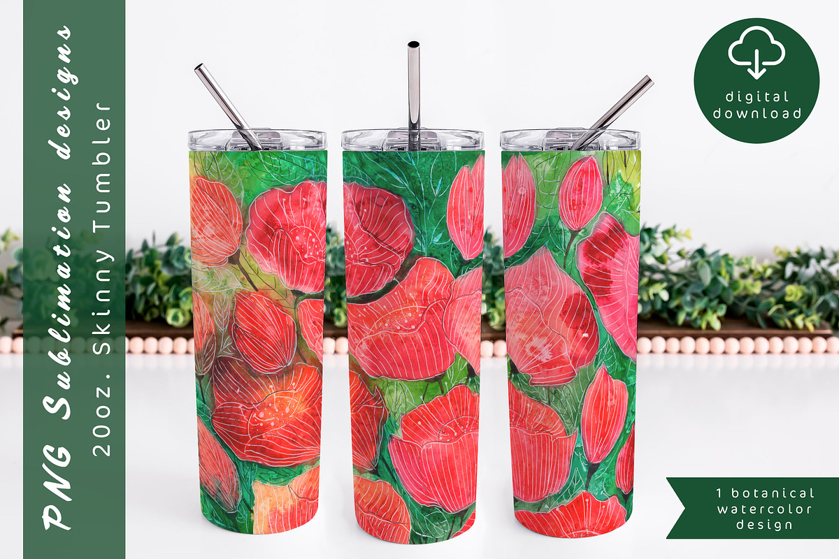Red poppies sublimation tumbler, an Object Graphic by AnastasiaWatercolor (Photo 1 of 3)