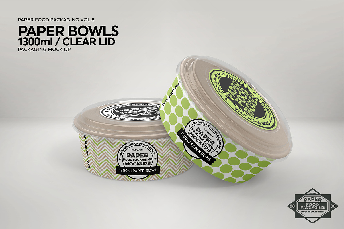 Paper Bowls with Clear Lids Mockup, a Packaging Mockup by INCDesign (Photo 6 of 8)
