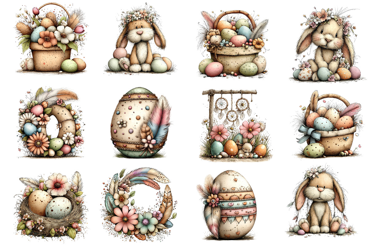Boho Easter Watercolor Clipart, an Illustration by Dream Creation (Photo 2 of 5)