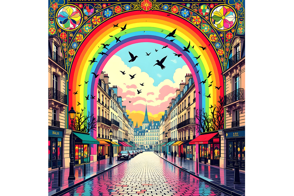 Art Nouveau European Street Rainbow, a Decorative Illustration by Sharon Schwalbe (Photo 2 of 2)