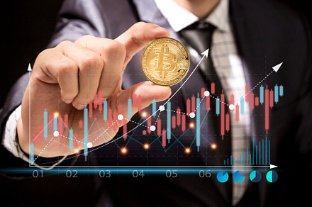 Successful of trader investor businessman holding bitcoin tradin