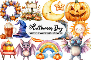 Watercolor Halloween Day Clipart, an Illustration by Daily.Designs