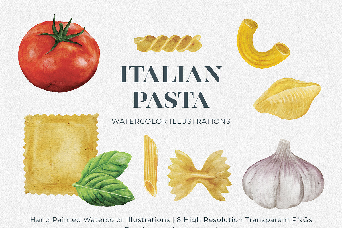 Italian Pasta & Tomato Watercolors, a Food Illustration by Jeanette Pidi Design (Photo 1 of 6)