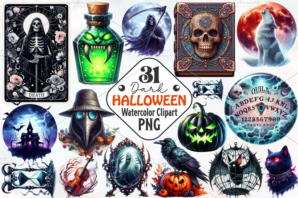 Dark Halloween Sublimation Clipart, an Illustration by RobertsArt (Photo 1 of 7)