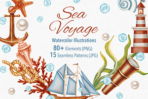 Sea Voyage Watercolor Clip Art