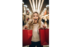 Happy Blonde Woman With Shopping