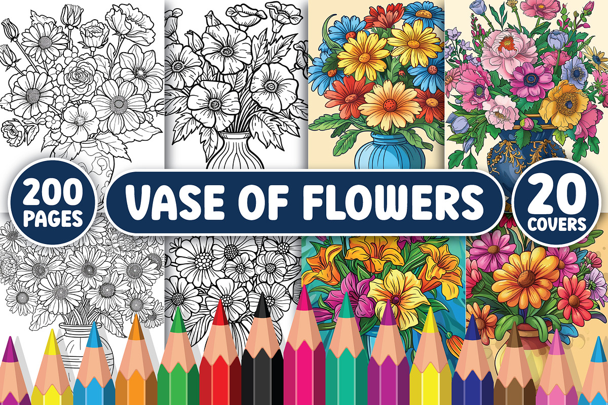200 Vase of Flowers Coloring Pages, a Decorative Illustration by BrightMart (Photo 1 of 3)