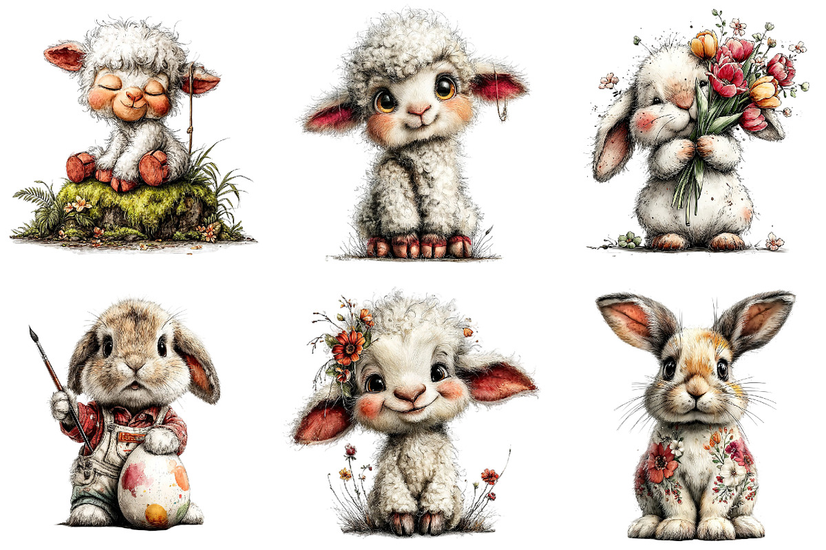 Funny Easter Lamb Bunny Clipart, an Illustration by DreamArtGraphic (Photo 3 of 5)