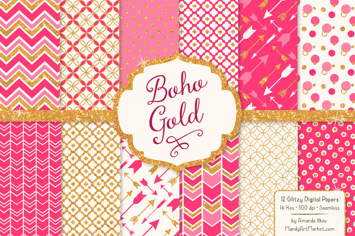Hot Pink Bohemian Glitter Patterns, a Pattern Graphic by Amanda Ilkov (Photo 1 of 3)