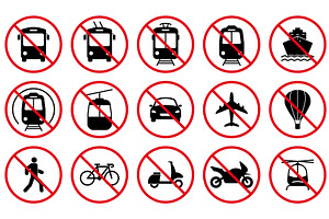 Ban Transport Black Silhouette Icons, a Transportation Illustration by Vector Creator