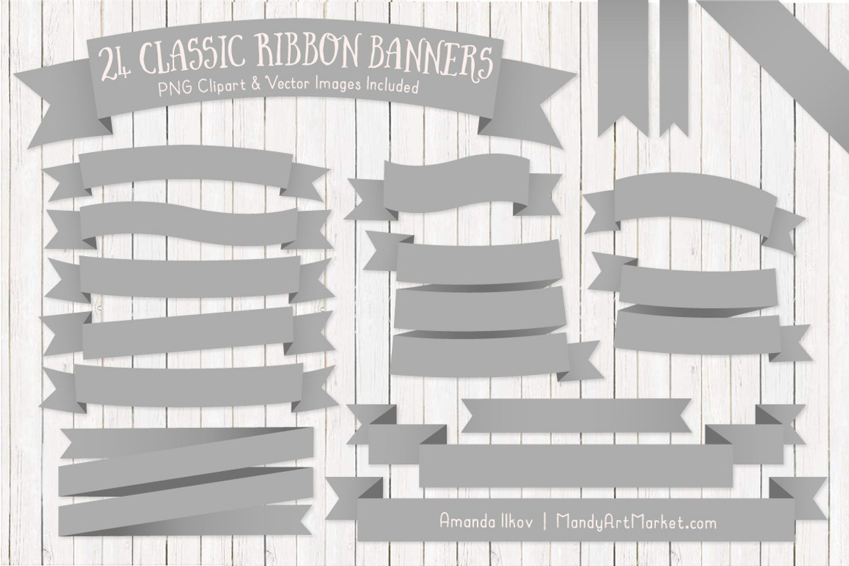Grey Ribbon Banner Clipart, an Illustration by Amanda Ilkov (Photo 1 of 4)