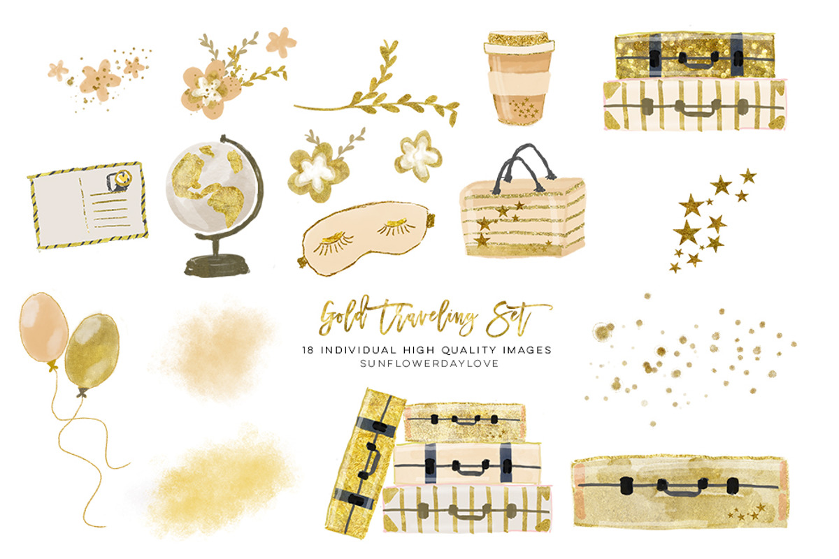 Gold Luggage Clipart set, an Illustration by Sunflower Day Love (Photo 2 of 3)
