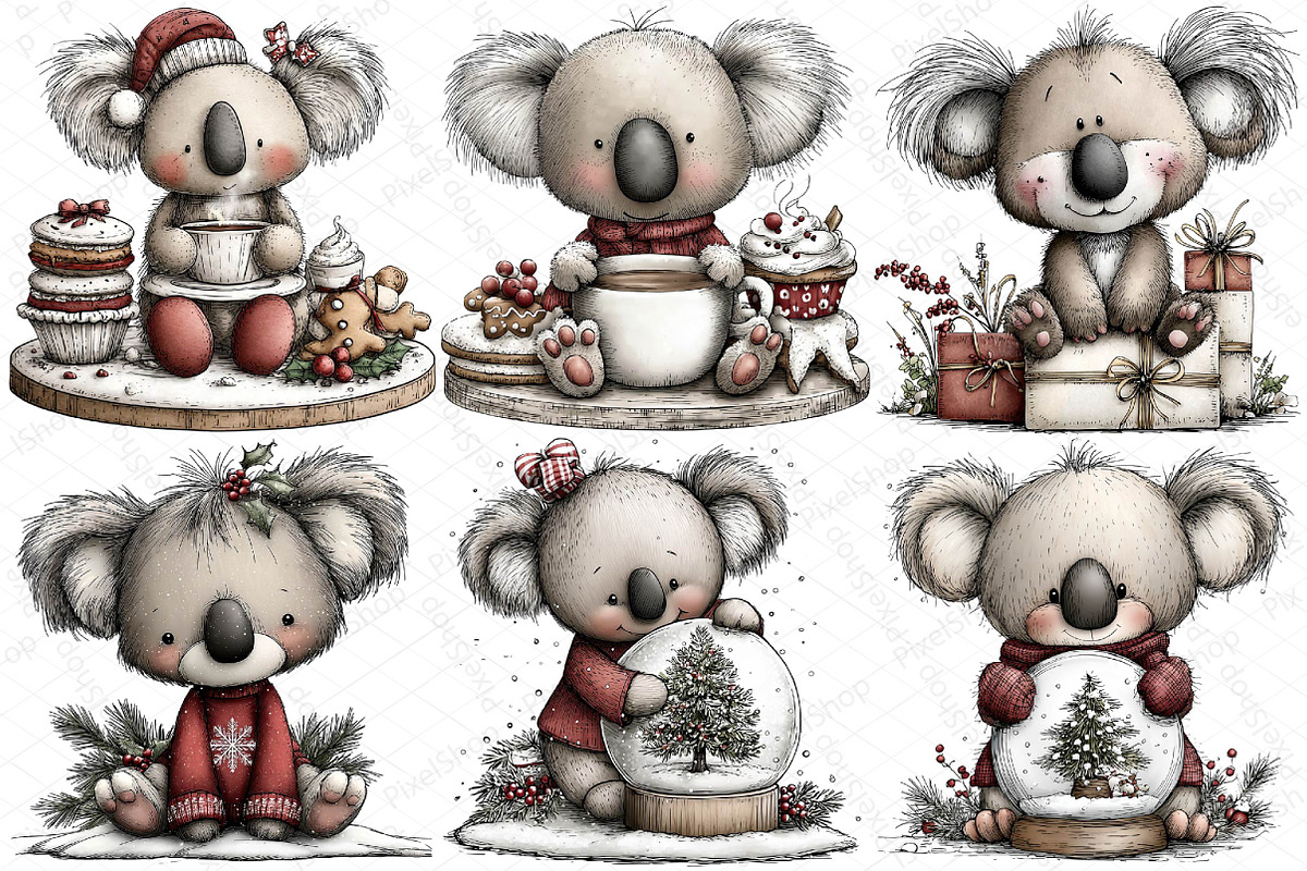 Whimsical Christmas Koala Clipart, an Illustration by DreamPrint404 (Photo 6 of 7)