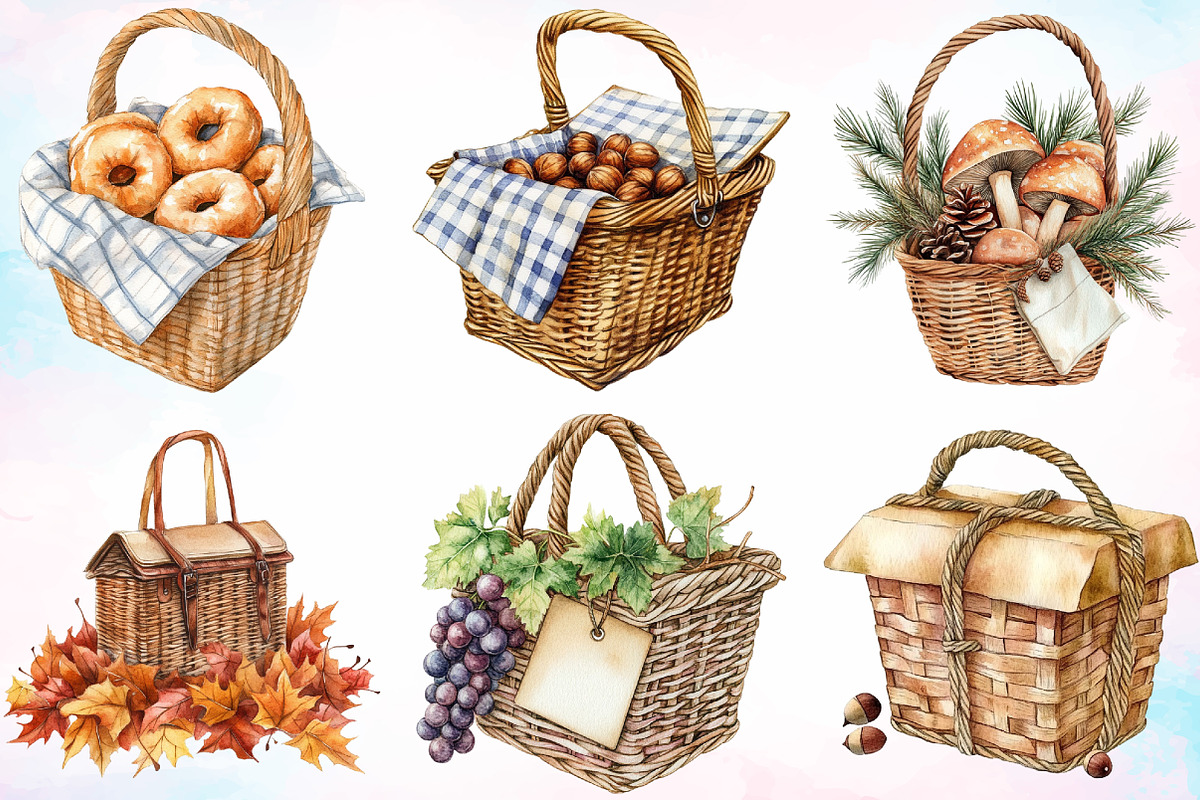 Watercolor Picnic Basket in Fall PNG, an Illustration by Canvas Craft (Photo 4 of 4)