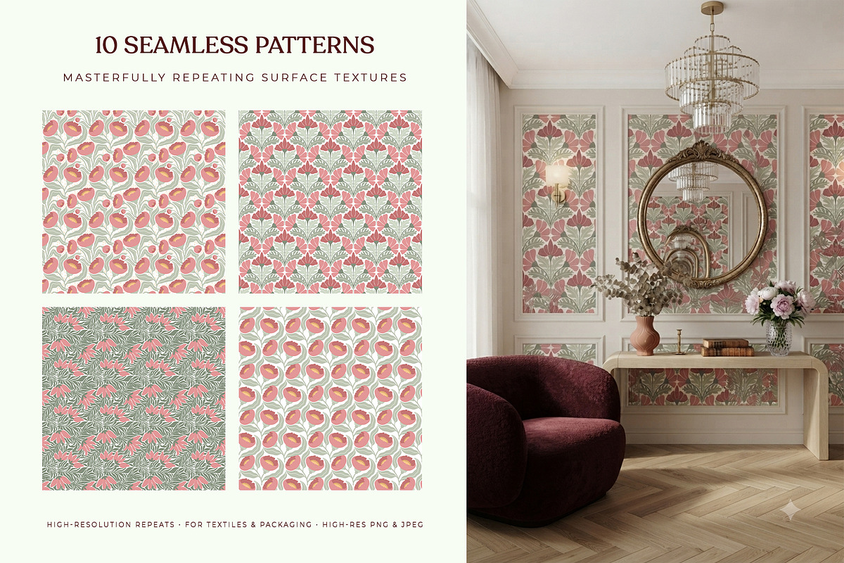 Art Nouveau Floral Graphics Kit, a Decorative Illustration by SunnJaneArt (Photo 8 of 10)